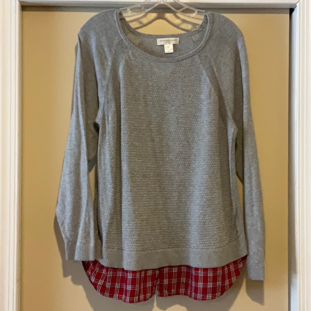 Christopher & Banks Petite large grey sweater with fake shirttail